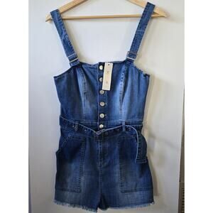 Garage Romper Womens Medium Denim Blue Jean Shorts Belted Overall Cargo Utility